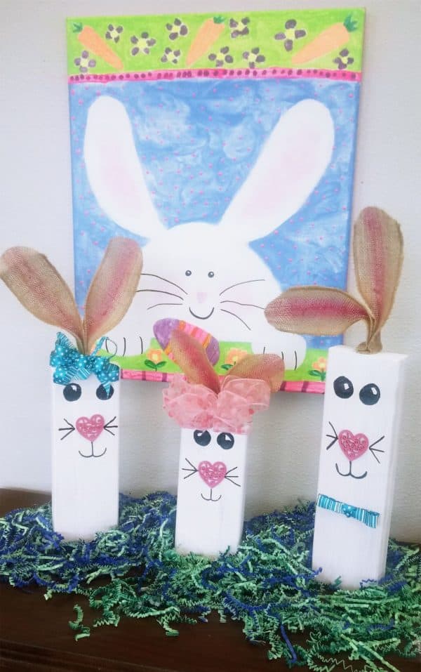 Set of 3 wooden block rabbits